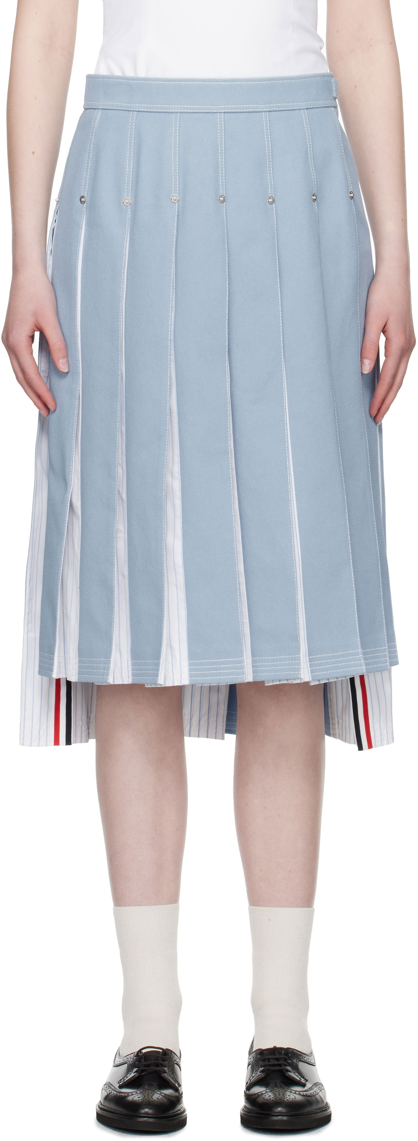 Пола Thom Browne Thom Browne Pleated Denim Midi Skirt Синьо | FGC441U-F0950, 0
