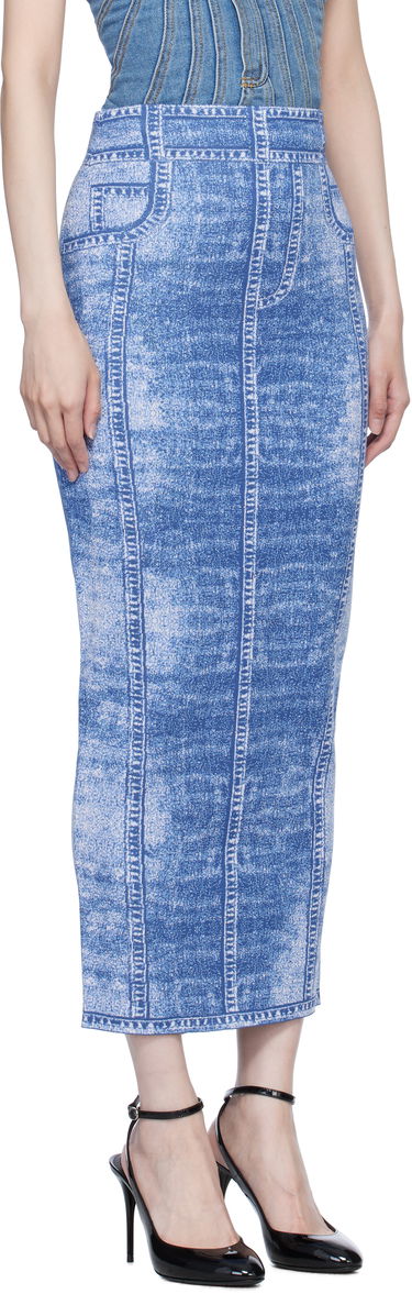 Пола Balmain Denim Effect Knit Midi Skirt Синьо | EF1LD475KH80, 1
