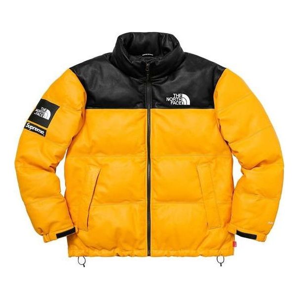 Пухо яке Supreme Nuptse Leather  Jacket Жълто | SUP-FW17-618