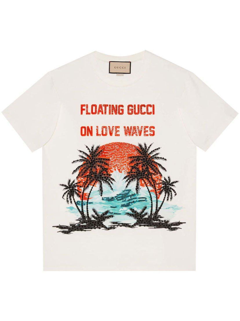 Тениска Gucci Sequinned Slogan-Print T-Shirt White Бяло | 615044xjedn9088