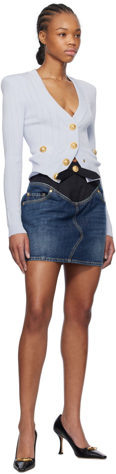 Пола Balmain Balmain Crêpe and Denim Miniskirt Синьо | EF1LBA56DF25, 3