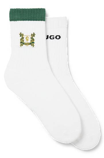 Чорапи BOSS Two-Pack of Cotton-Blend Short Socks with Embroidery Бяло | 50543173, 0