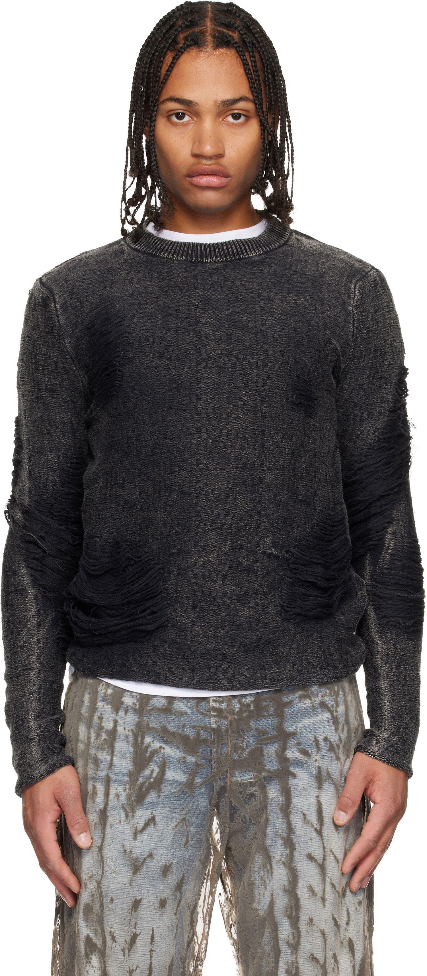 Пуловер Diesel Distressed K-Fjordi-Round Sweater Черно | A21876-0LKDP-900, 0