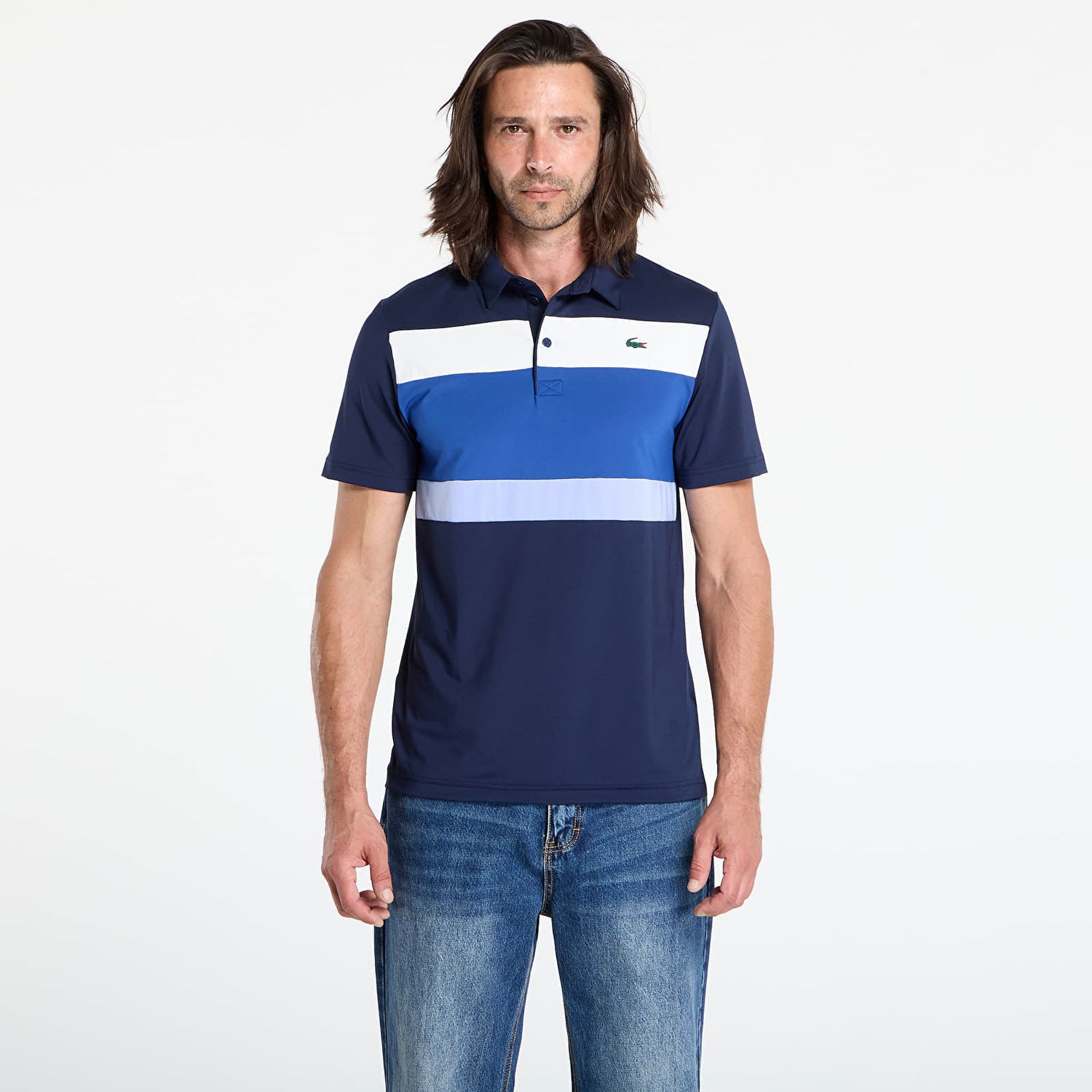 Поло тениска Lacoste Lacoste Men's Short Sleeve Colorblock Polo Тъмно синьо | DH8954 8IQ, 0