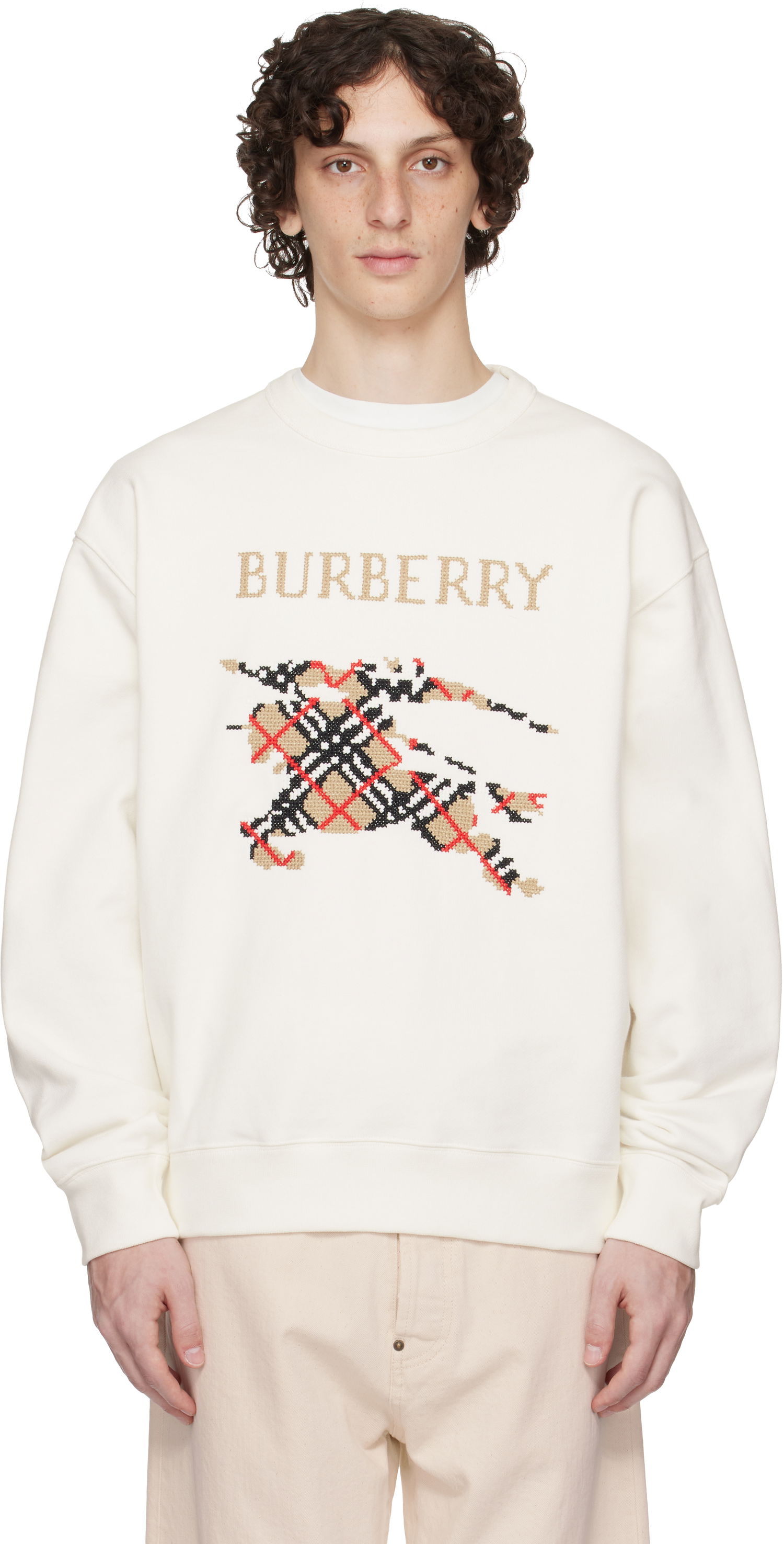 Суитчър Burberry Burberry Intarsia EKD Sweatshirt Бяло | 8110547, 0