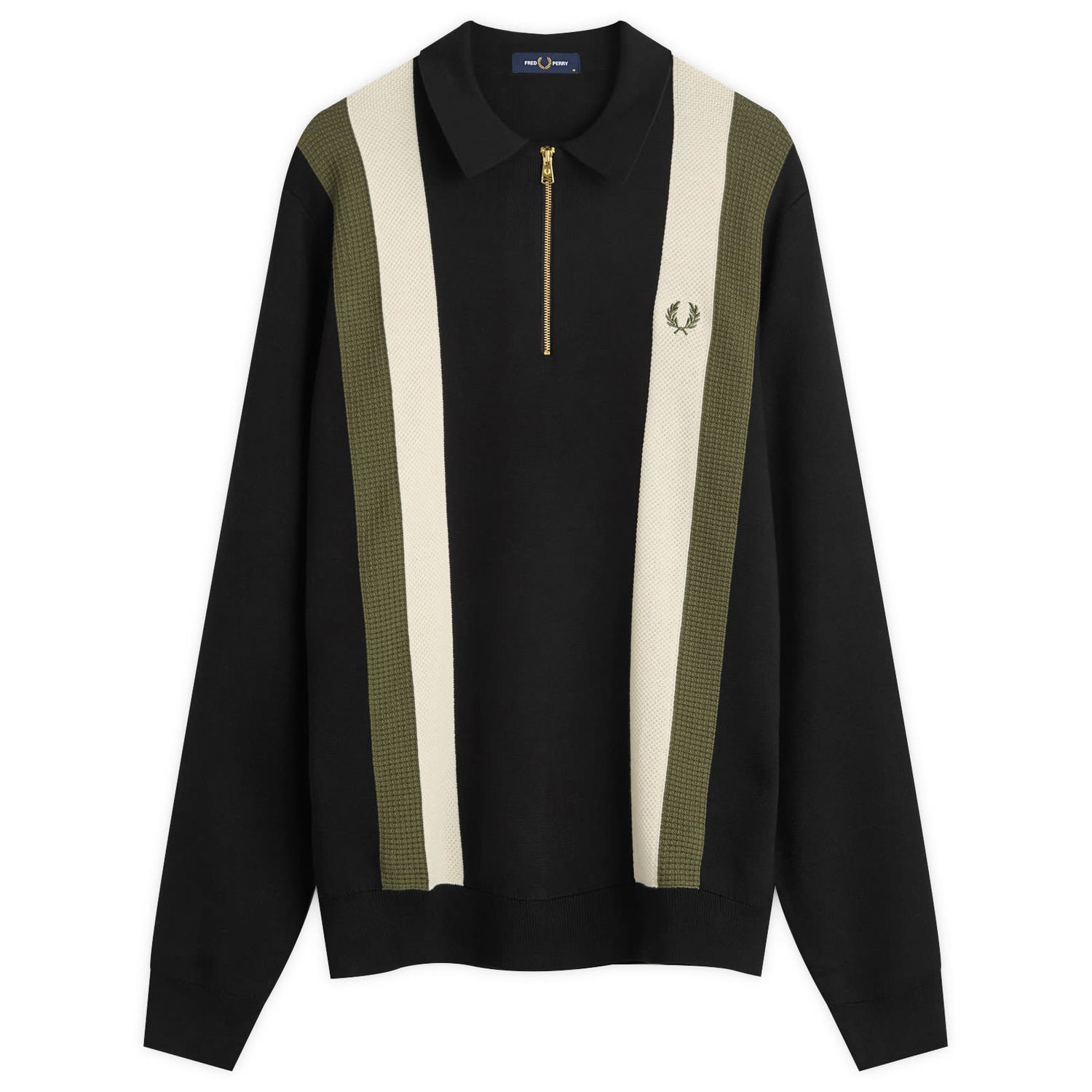 Поло тениска Fred Perry Fred Perry Textured Knitted Zip Polo Shirt, Size Large Черно | K1354-102, 1