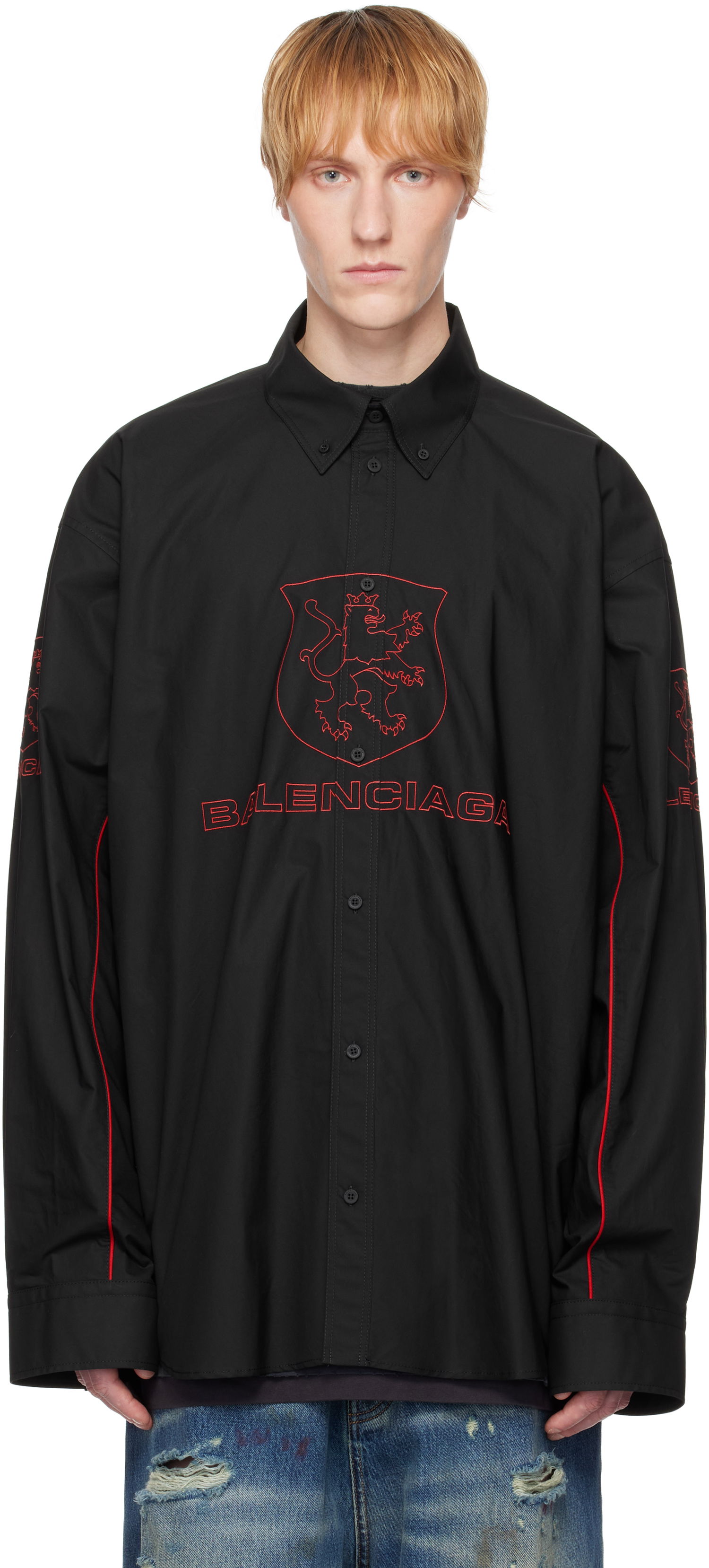 Риза Balenciaga Balenciaga Embroidered Long Sleeve Shirt Черно | 814601TNM60, 0