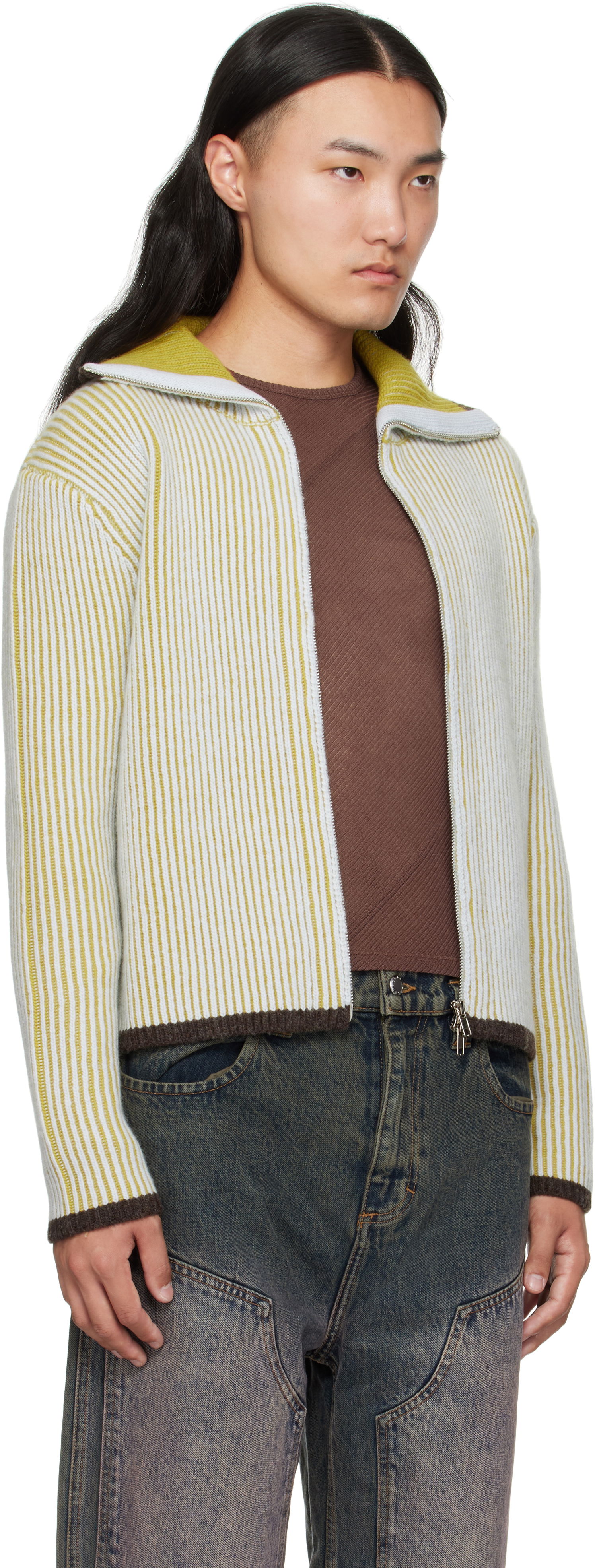 Пуловер Eckhaus Latta Eckhaus Latta Huddle Zip Sweater Жълто | 8267-EL-PF25-C, 1