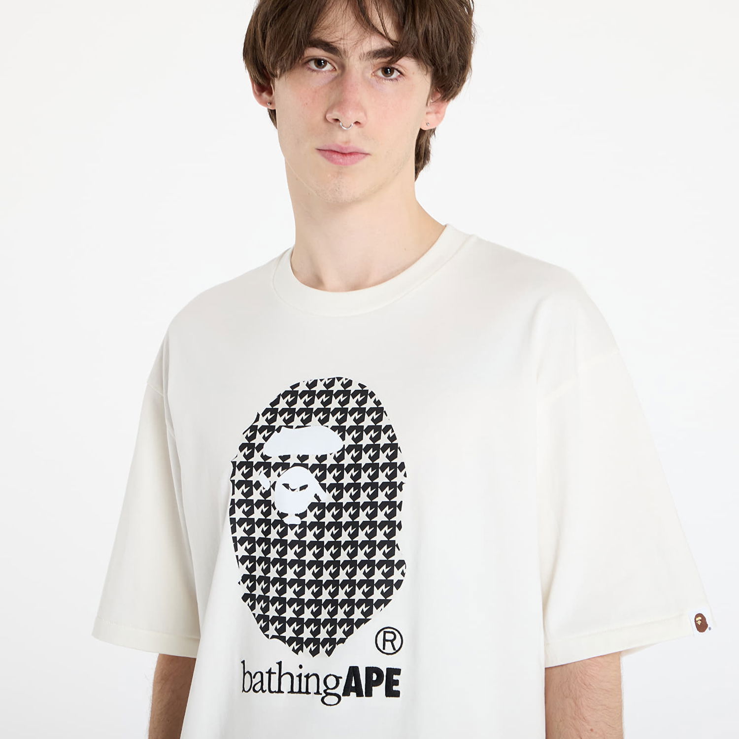Тениска BAPE Sta Houndstooth By Bathing Ape Relaxed Fit Tee Бяло | 001TEK801329M IVY, 1