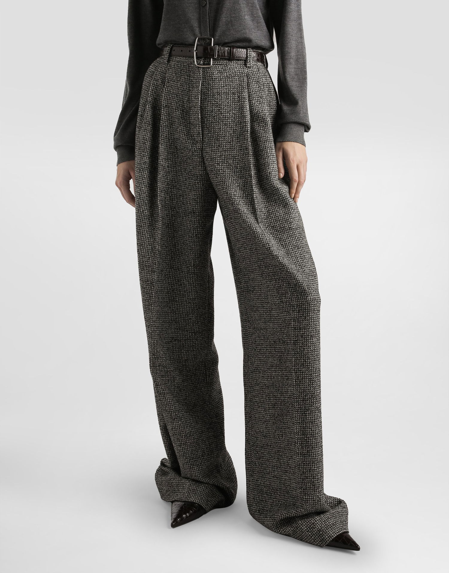 Панталони Dolce & Gabbana Dolce & Gabbana Wool Blend Dotted Print Trousers Сиво | FTC3MTFMZATS8030, 1