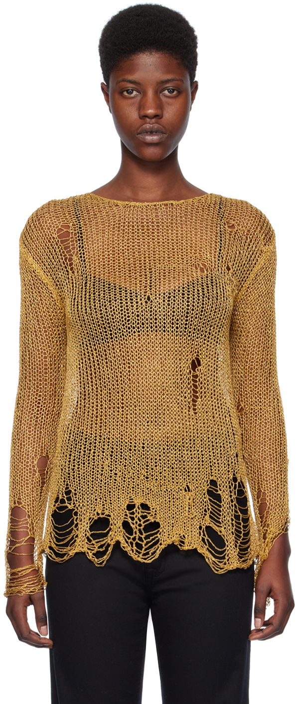 Пуловер R13 R13 Distressed Knitted Sweater Жълто | R13WY165-Y121B, 0