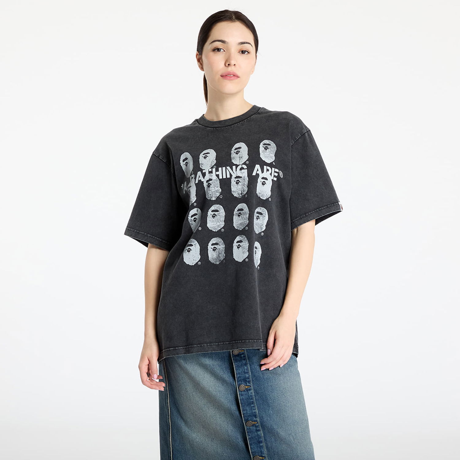Тениска BAPE A BATHING APE Garment Dye Logo Relaxed Fit Tee Черно | 001CSL301348MBLK, 0