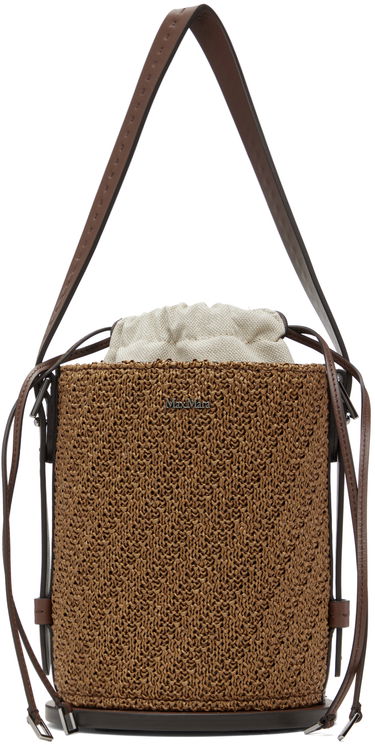 Голяма пазарска чанта Max Mara Archetipo Leather-Trimmed Raffia Bucket Bag Кафяво | 2414511032600, 0