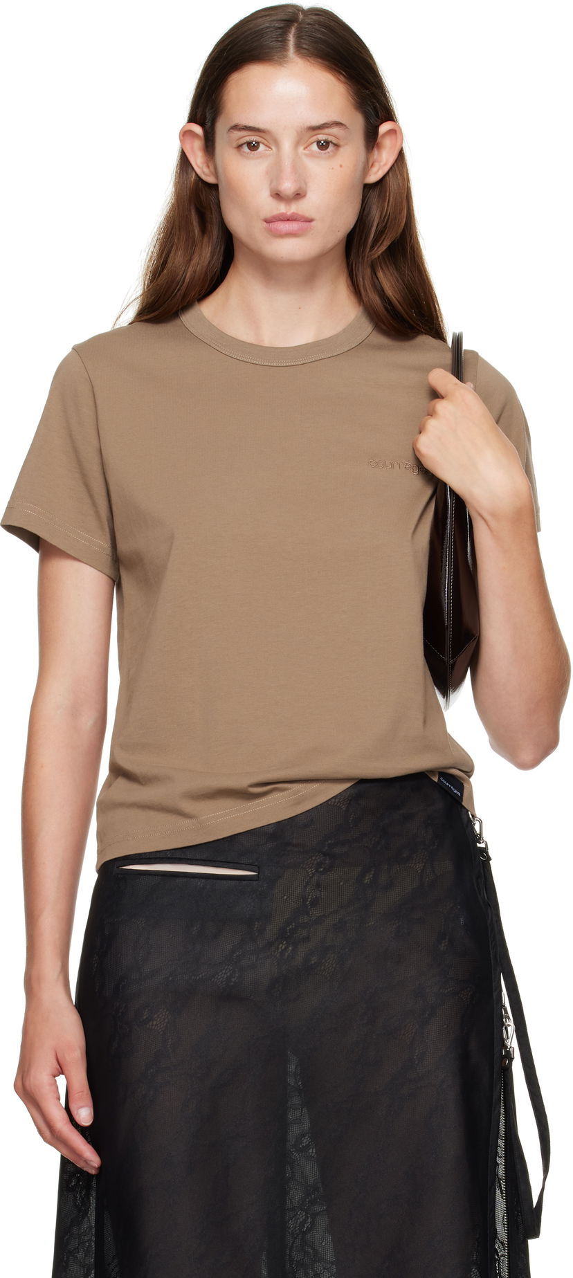 Тениска Courrèges Courrèges Embroidered T-Shirt Кафяво | 325JTS217JS0233