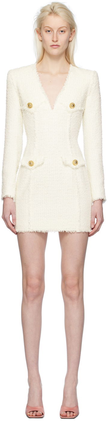 Pокля Balmain V-Neck Minidress Бяло | CF1R9103XF91, 0