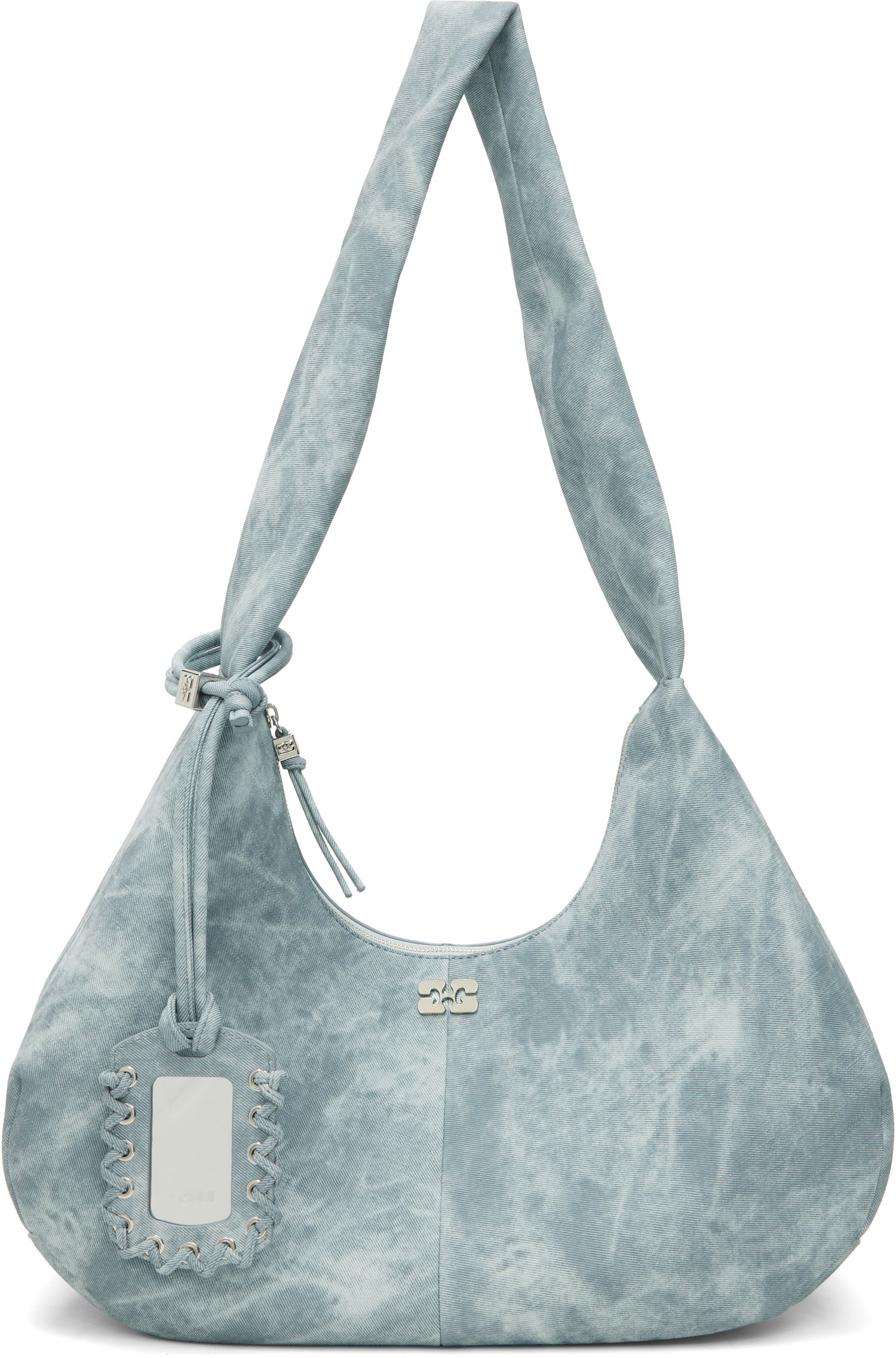 Чанта през рамо GANNI Medium Acid Wash Denim Hobo Bag Синьо | A6866, 0