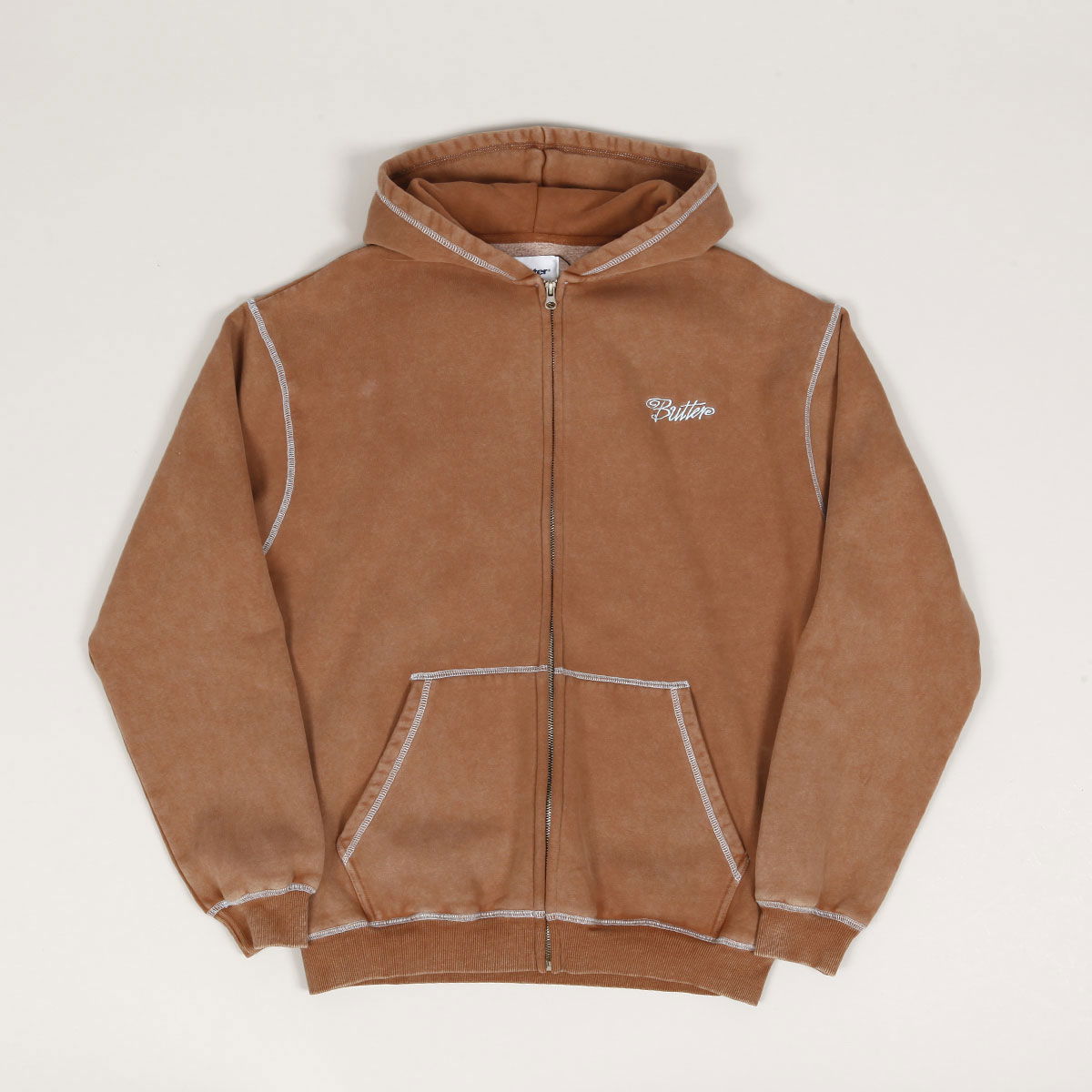 Суитчър Butter Goods Butter Goods Jive Zip-Up Hoodie Кафяво | butter-goods-jive-zip-thru-hoodie-washed-brown, 1