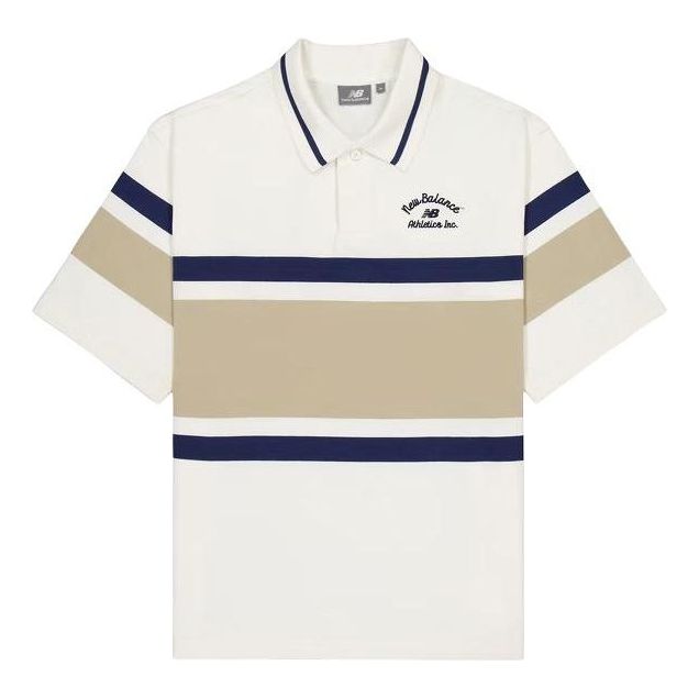 Поло тениска New Balance Athletics Striped Polo Shirt Бяло | NFE22241-IV