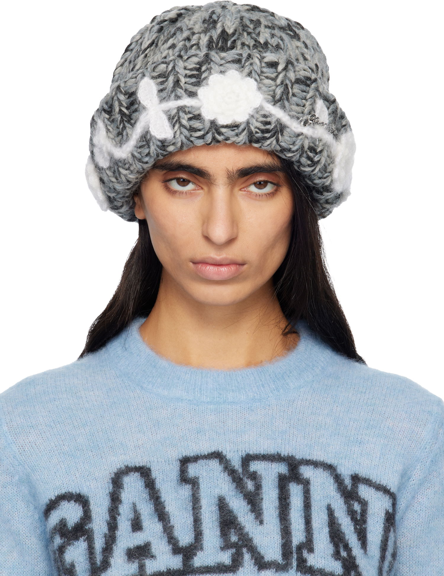 Шапка GANNI GANNI Handknit Wool Beanie with Floral Appliqués Многоцветен | A7308, 0