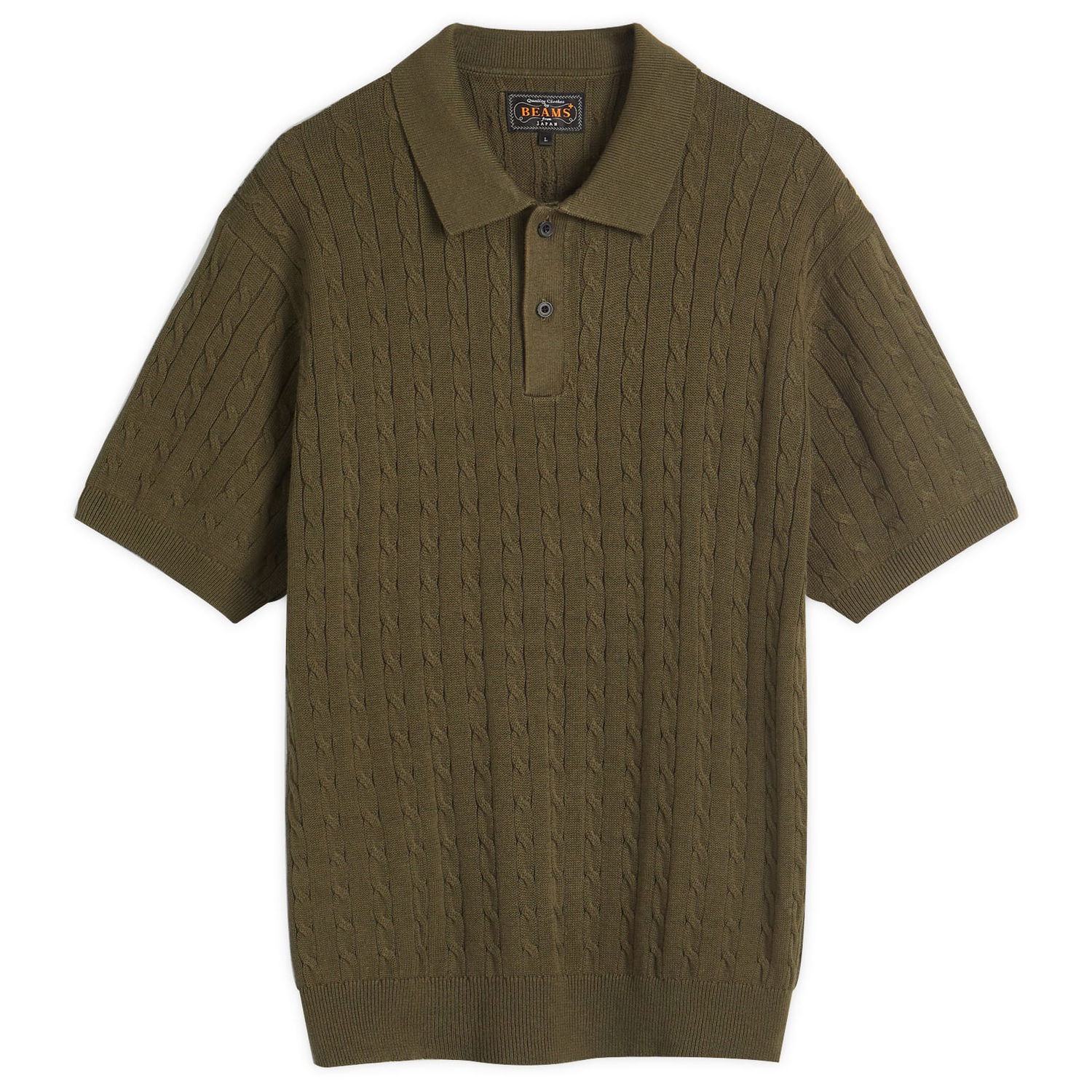 Поло тениска BEAMS Beams Plus Cable Knit Polo Shirt, Size Large Зелено | 3802-0022-103-67, 0