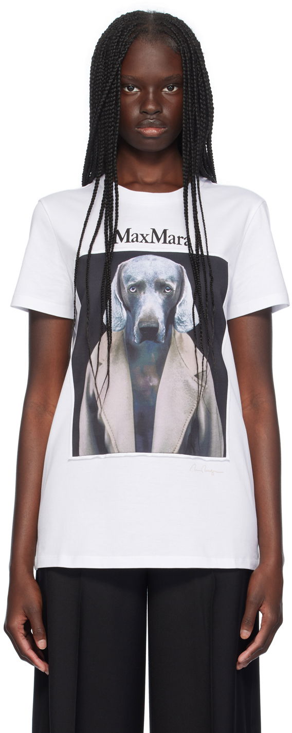 Тениска Max Mara Max Mara Dog-Print T-Shirt Бяло | 2421946071600