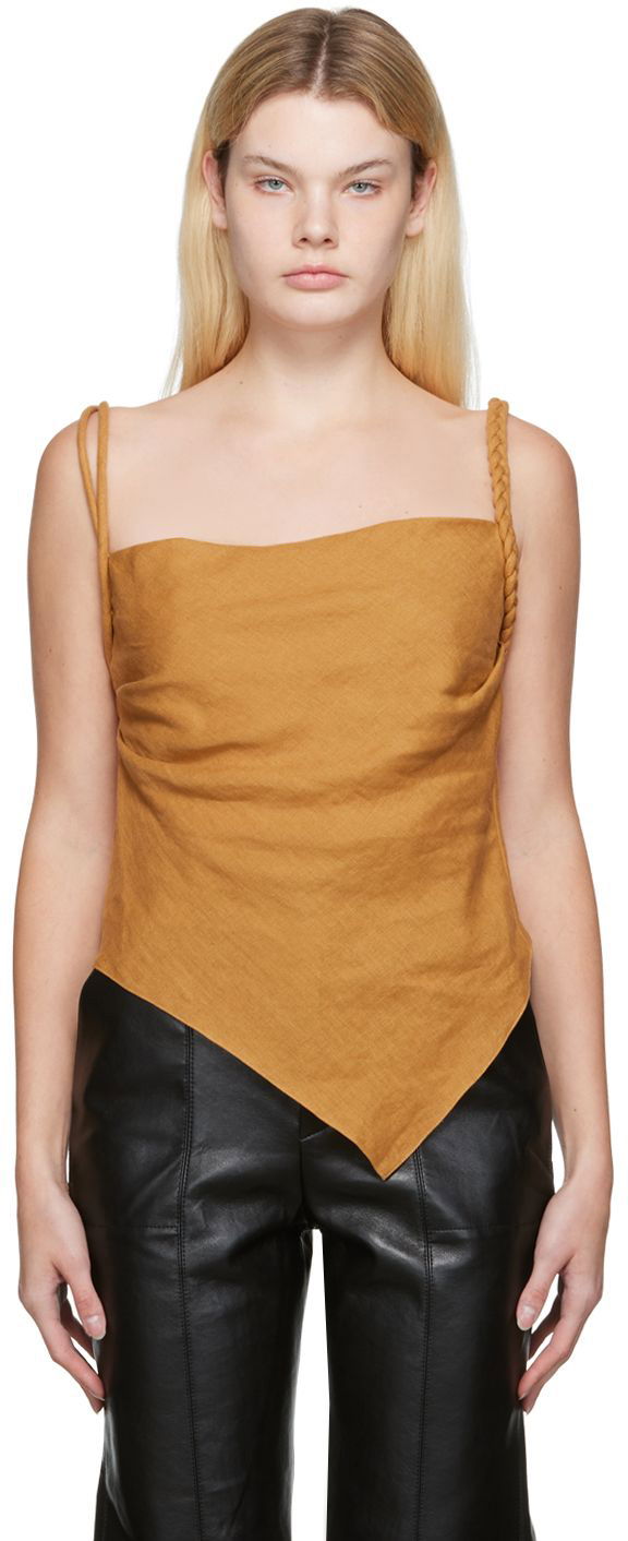 Потник Nanushka Asymmetric Linen-Blend Tank Top Кафяво | NW22PFTP03074