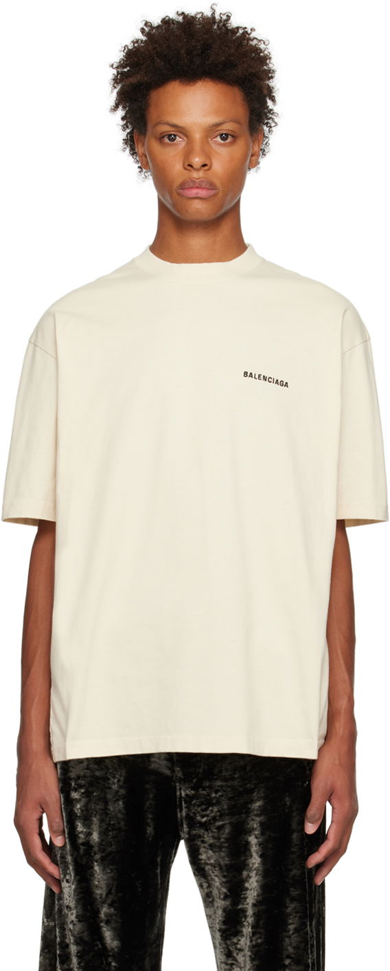 Тениска Balenciaga Medium Fit T-Shirt Бежово | 612966-TMVF4-9069, 0