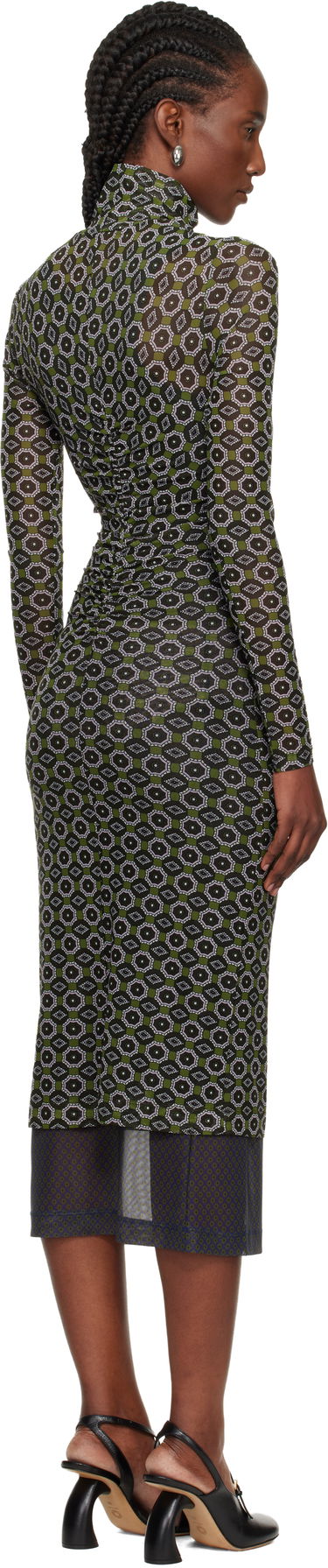 Pокля Dries Van Noten Dries Van Noten Geometric Pattern Transparent Mesh Turtleneck Midi Dress Многоцветен | 252-011124-2623, 2