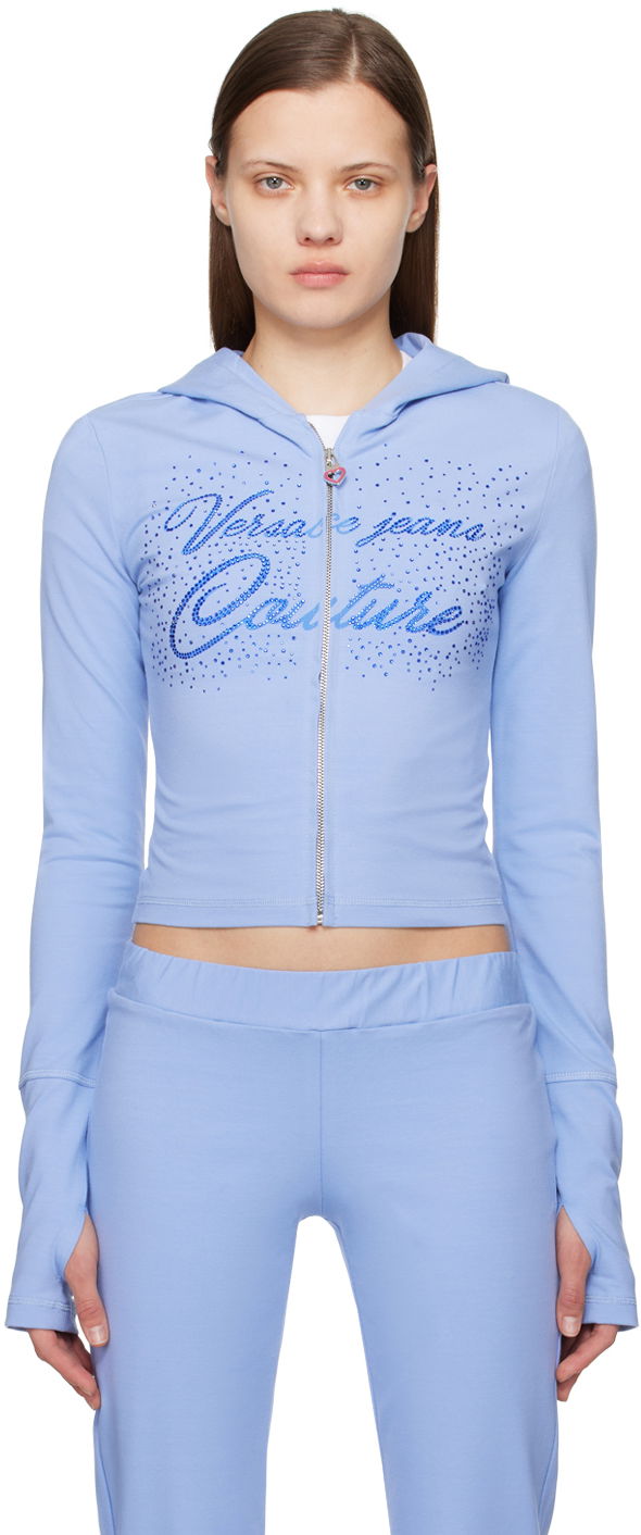 Суитчър Versace Jeans Couture Blue Crystal-Cut Hoodie Синьо | E76HAH6A6_EJ0089