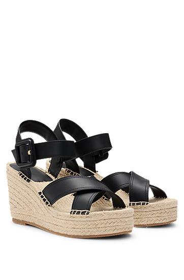Аксесоари BOSS Leather Strap Wedge Espadrilles Черно | 50546334, 0