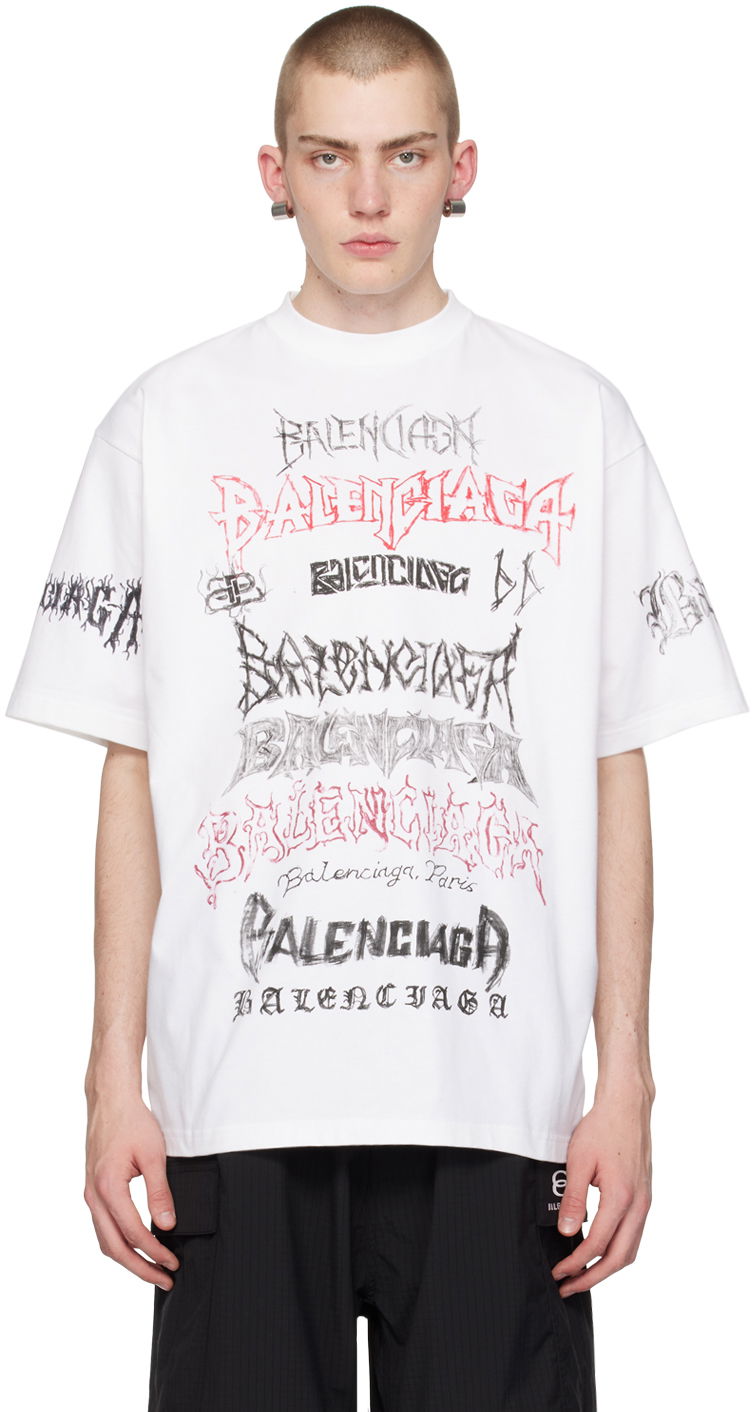 Тениска Balenciaga DIY Metal T-Shirt Бяло | 641675-TPVO2-9065