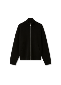 Core Ribbed Collar Zip-Up Sweater with Front Pockets