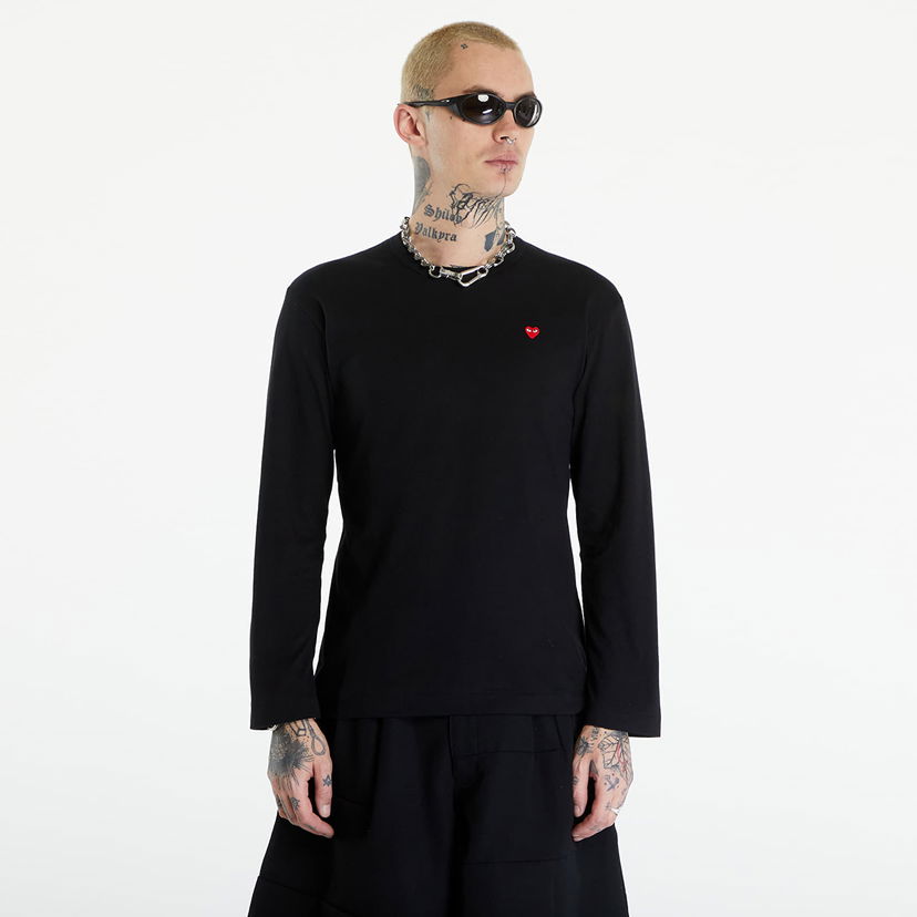 Тениска Comme des Garçons PLAY Long Sleeve Small Red Emblem T-Shirt UNISEX Black Черно | AZT308 black