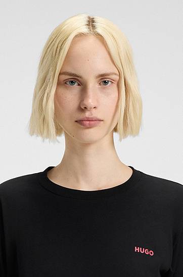 Пижама BOSS Stretch-cotton pyjama top with logo print Черно | 50555632, 1