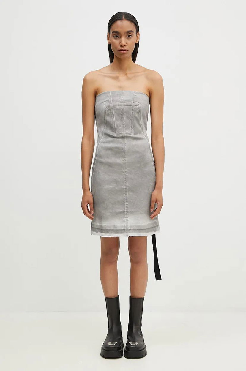 Pокля Rick Owens Splintered Denim Bustier Mini Dress Сиво | DS02D2501.HSCF