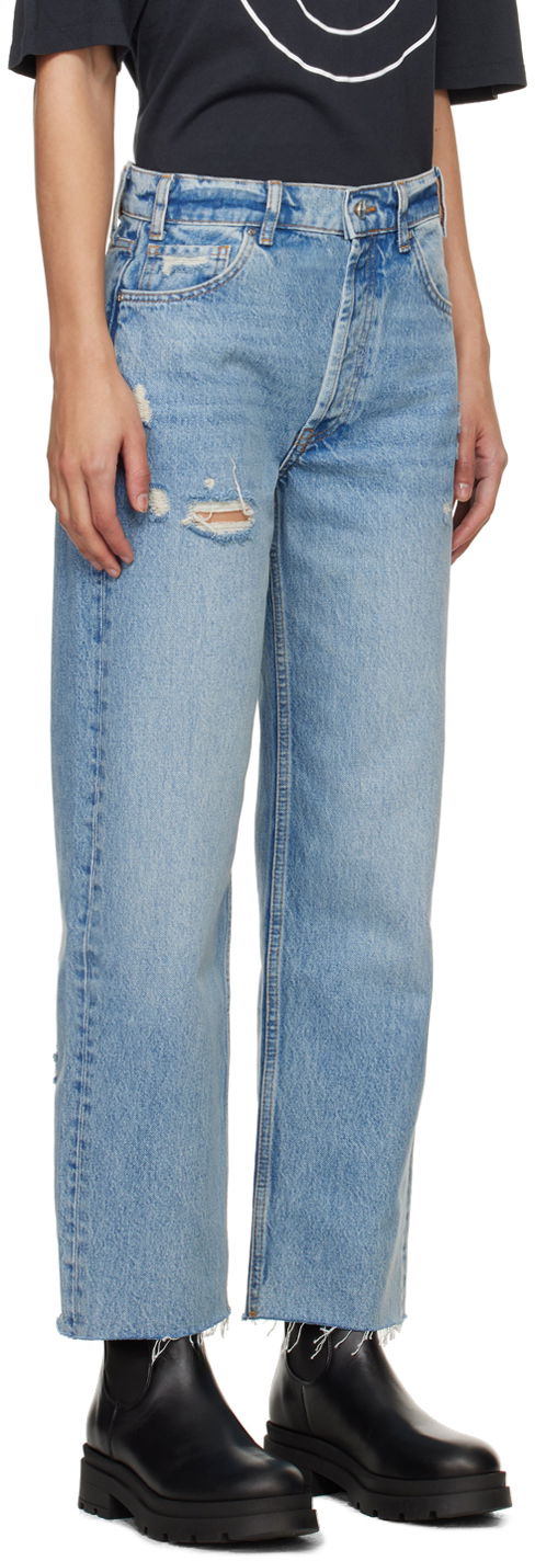 Дънки Anine Bing Gavin Distressed High-Rise Straight Leg Jeans Синьо | A-06-1113-440, 1