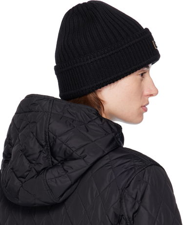 Шапка Burberry Wool Beanie with Logo Patch Черно | 8103340, 2