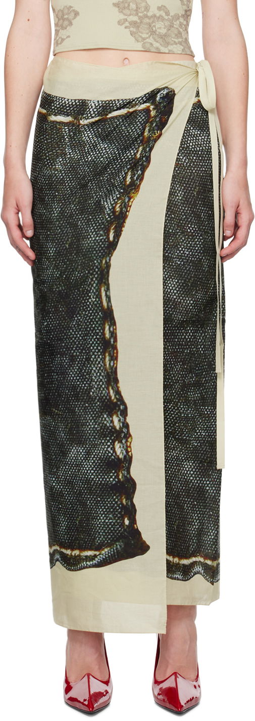 Пола Acne Studios Beige & Black Printed Maxi Skirt Бежово | CA0330-