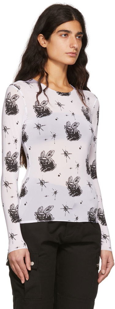 Тениска We11done We11done Semi-Sheer Long Sleeve T-Shirt with Bunny Print Бяло | WD-TT1-22-577-W-WH, 1