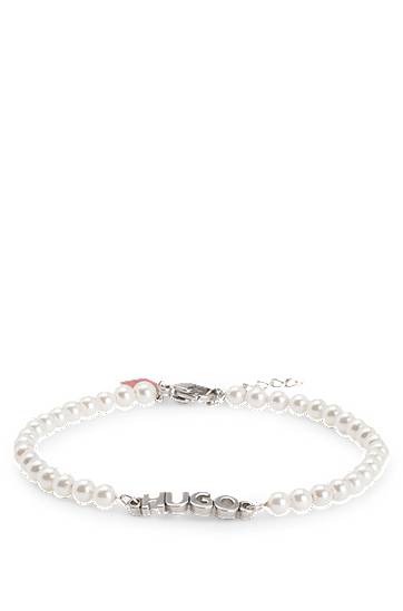 Гривна BOSS HUGO Pearl Bracelet with Logo Бяло | 50544521, 0