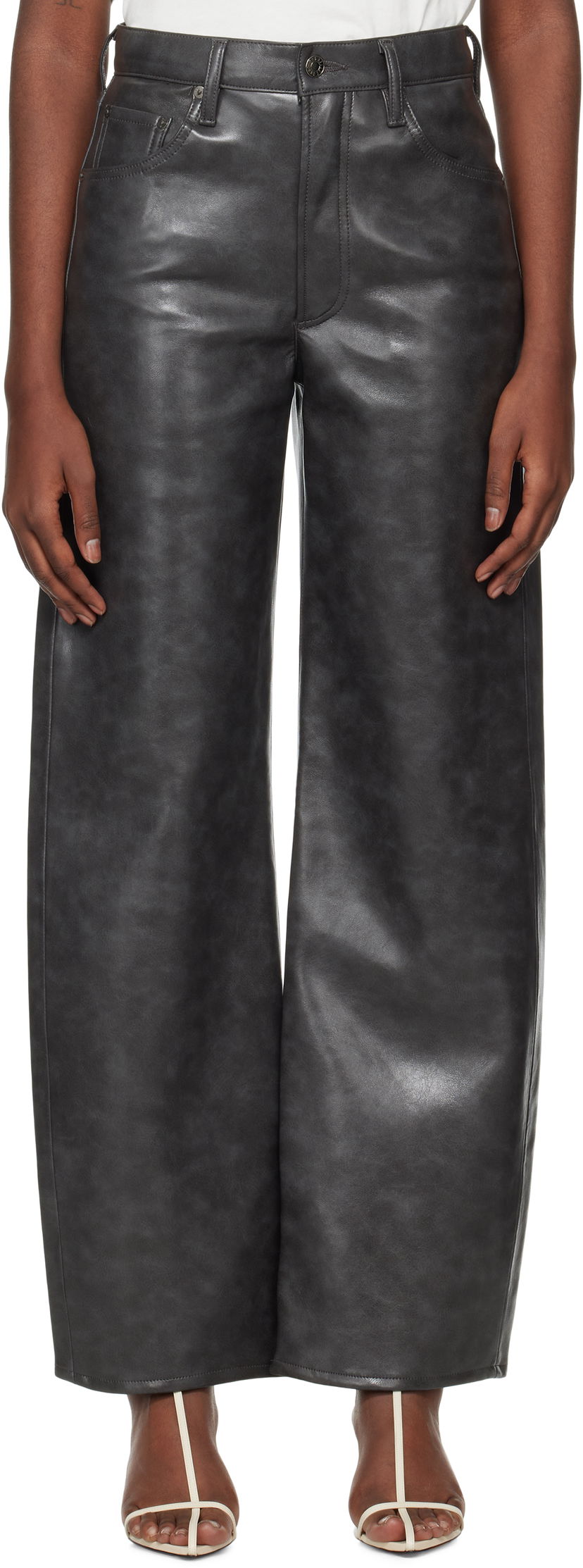 Панталони AGOLDE Low Curve Recycled Leather Pants Сиво | A9231-1558