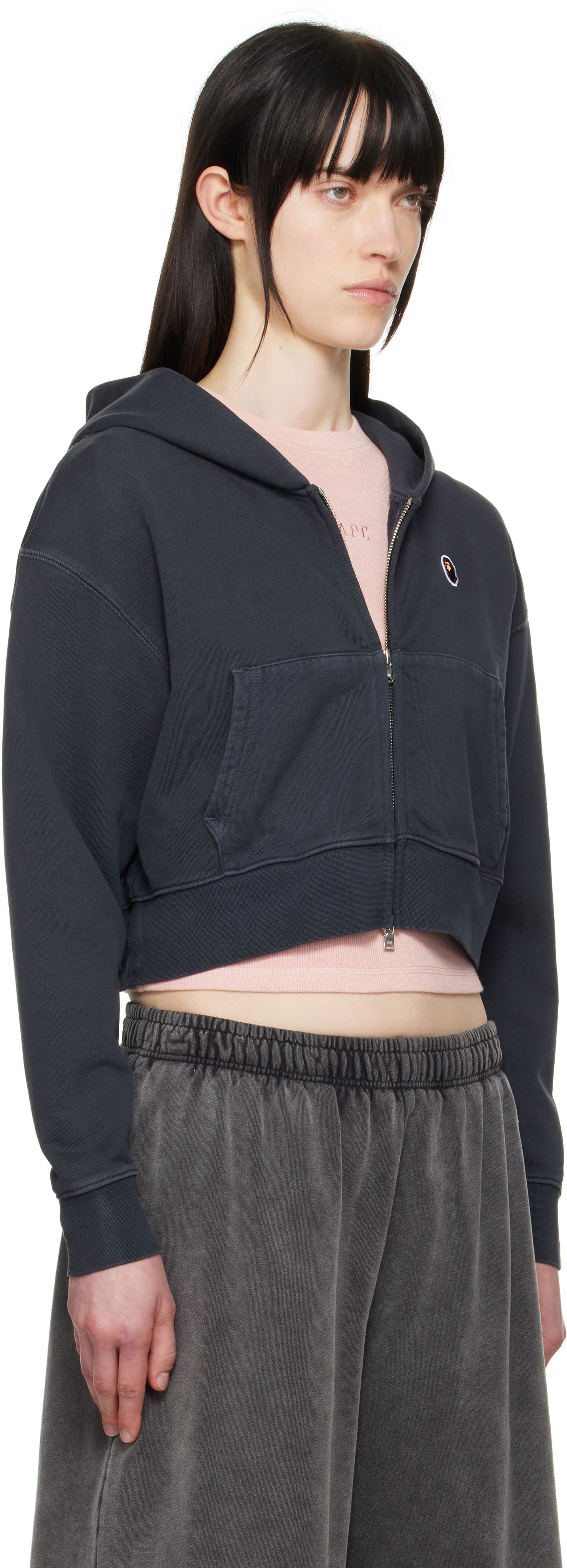 Суитчър BAPE BAPE One Point Cropped Zip Hoodie Тъмно синьо | 001ZPL302007L, 1