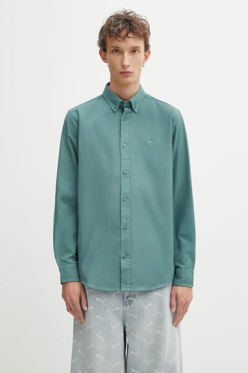 Риза Carhartt WIP Cotton L/S Bolton Shirt regular fit with button-down collar Тюркоазено | I030238.2M2XX