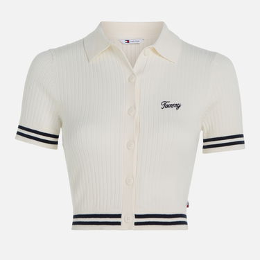 Поло тениска Tommy Hilfiger Tommy Jeans Ribbed Knit Crop Top - S Бежово | DW0DW17761YBH, 2