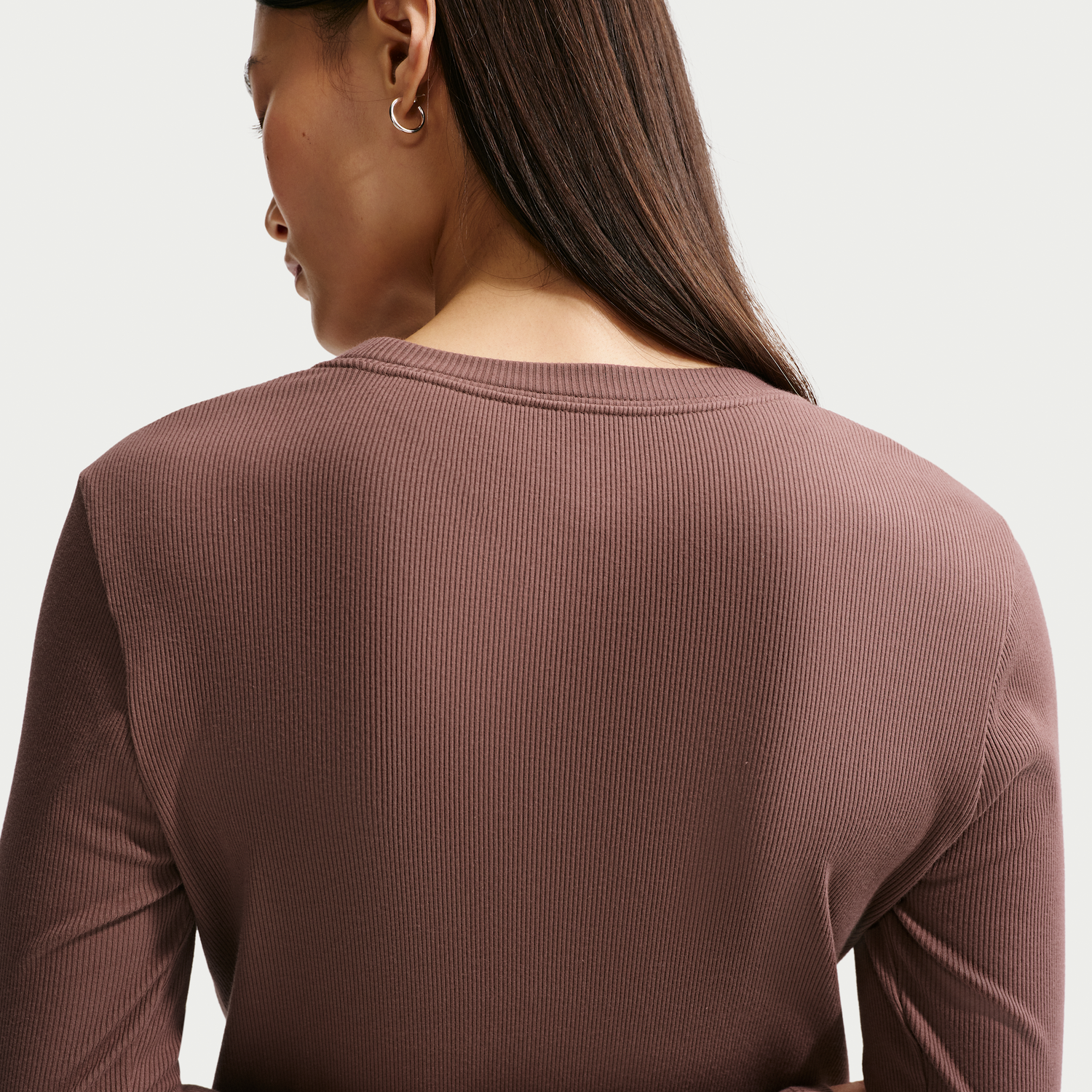 Тениска Nike Long Sleeve Ribbed Tight T-shirt NSW Кафяво | IH7691-502, 0