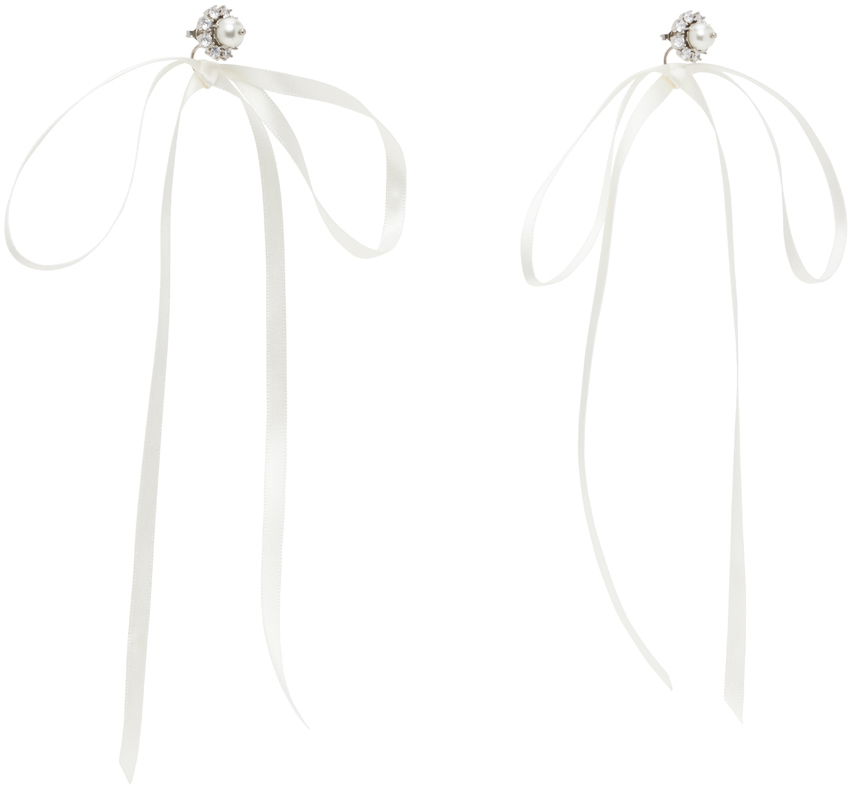 Обеци Simone Rocha Simone Rocha Double Ended Daisy Bow Ribbon Earrings Бяло | ERG497 0906, 1