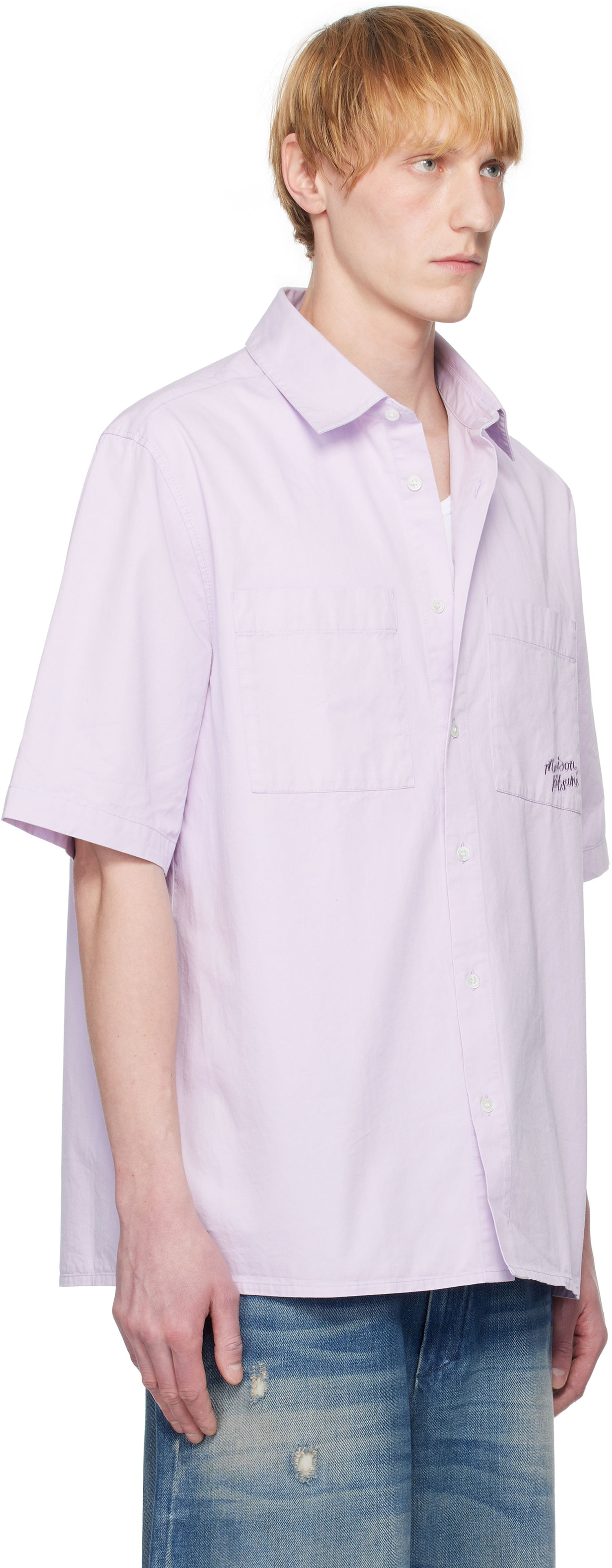 Риза MAISON KITSUNÉ Maison Kitsuné Relaxed Short Sleeve Shirt Лилаво | OM00424WW9031, 1