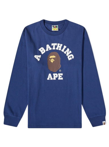 Тениска BAPE Long Sleeve College Tee Тъмно синьо | 001LTI801011M-NVY