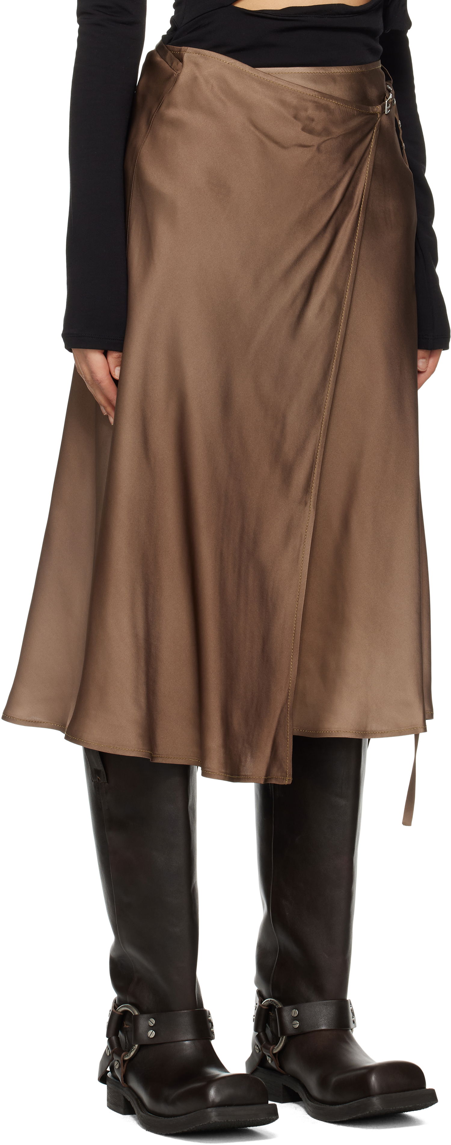 Пола Acne Studios Acne Studios Satin Wrap Midi Skirt Кафяво | AF0509-, 1