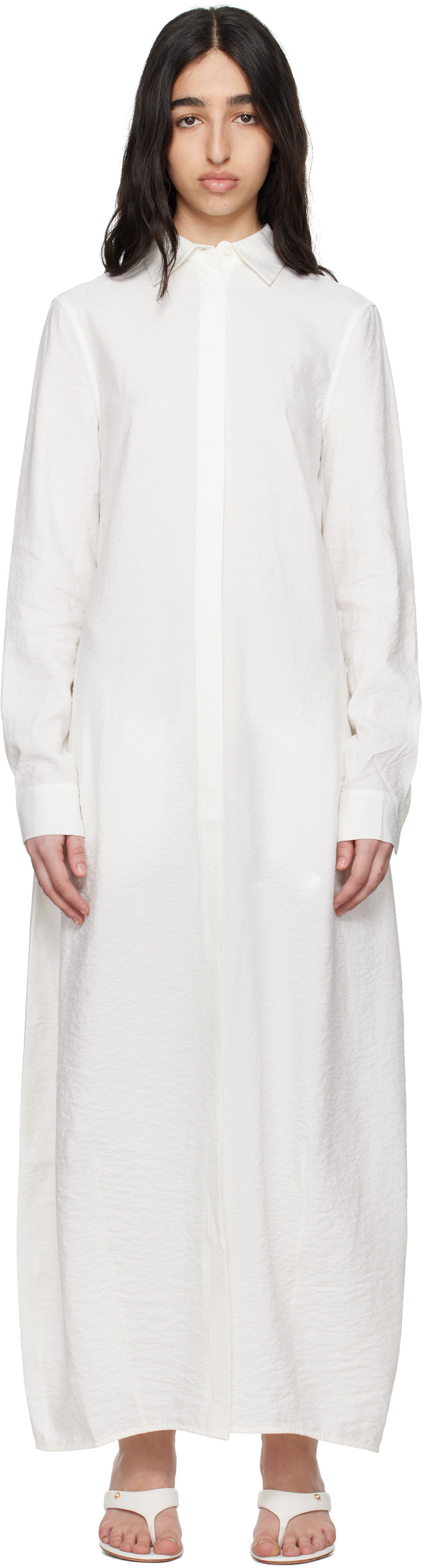 Pокля TOTEME TOTEME Parachute Shirt Maxi Dress Бяло | 251-WRD4489-FB0368, 0